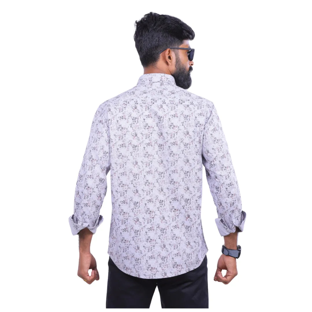 Men Grey Lino Cotton Printed Shirt  - 6991