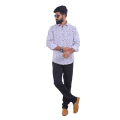 Men Grey Lino Cotton Printed Shirt  - 6991