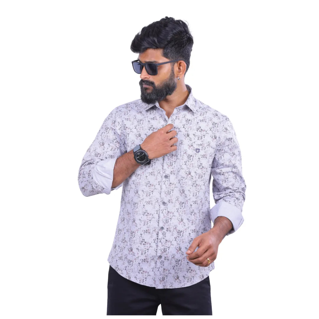 Men Grey Lino Cotton Printed Shirt  - 6991