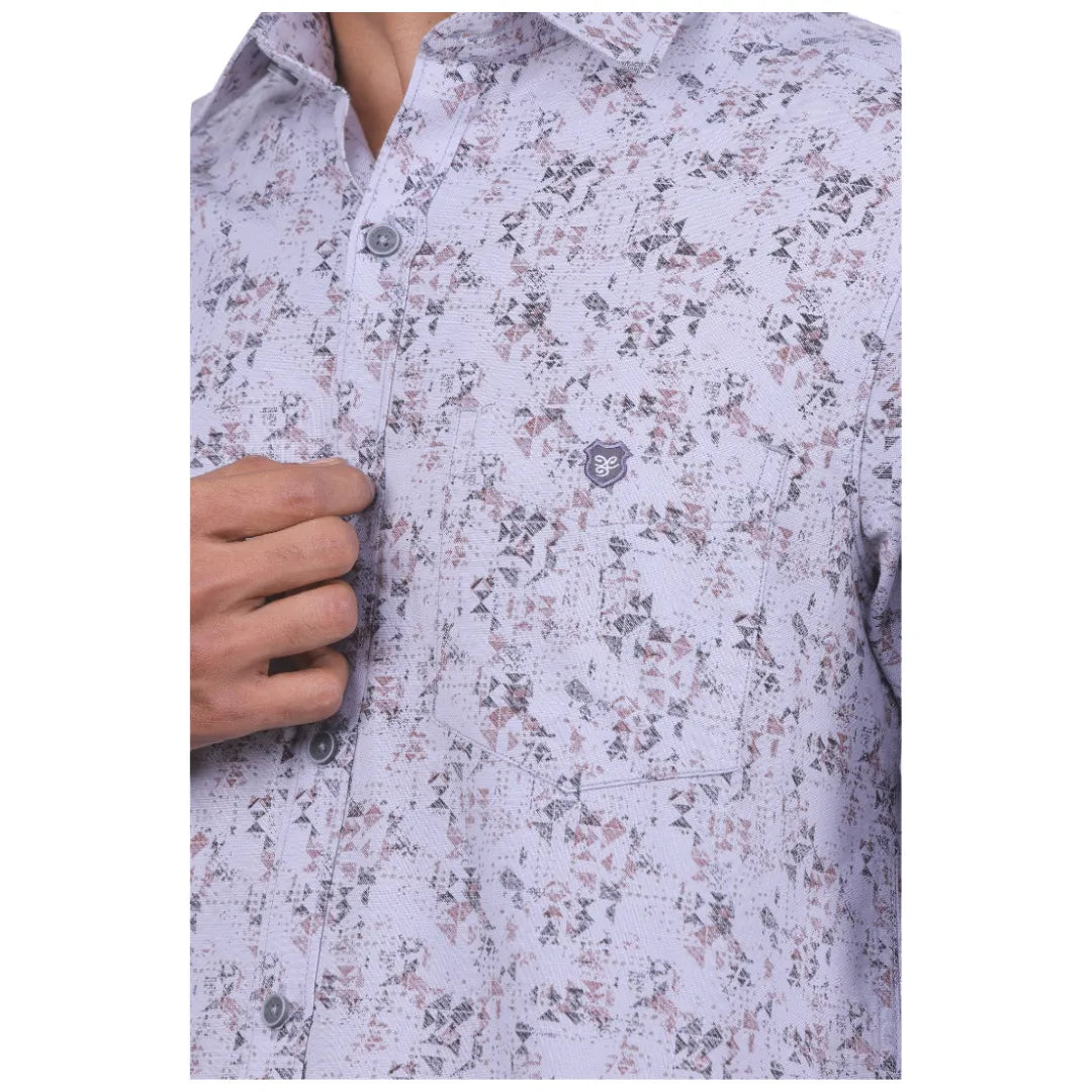 Men Grey Lino Cotton Printed Shirt  - 6991