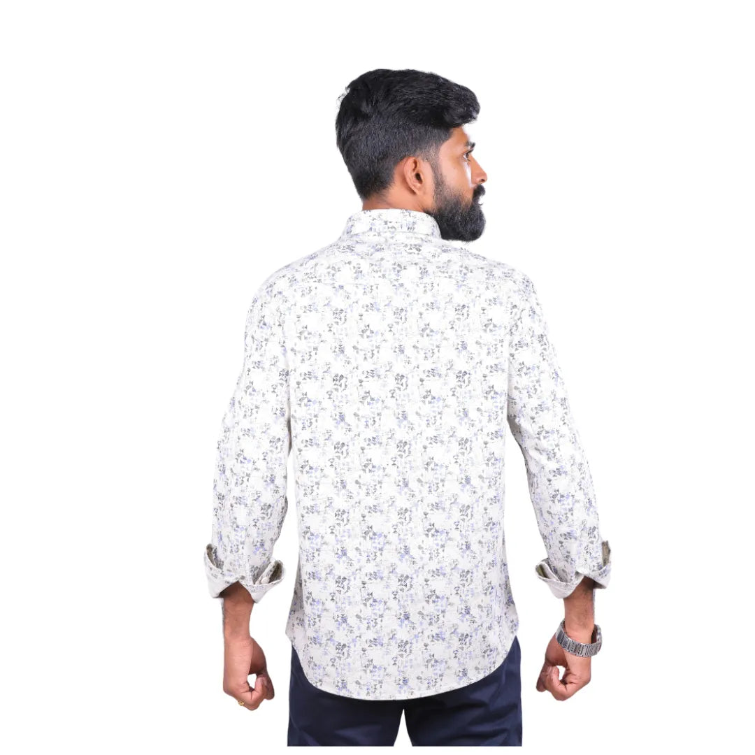 Men Grey Lino Cotton Printed Shirt  - 6991