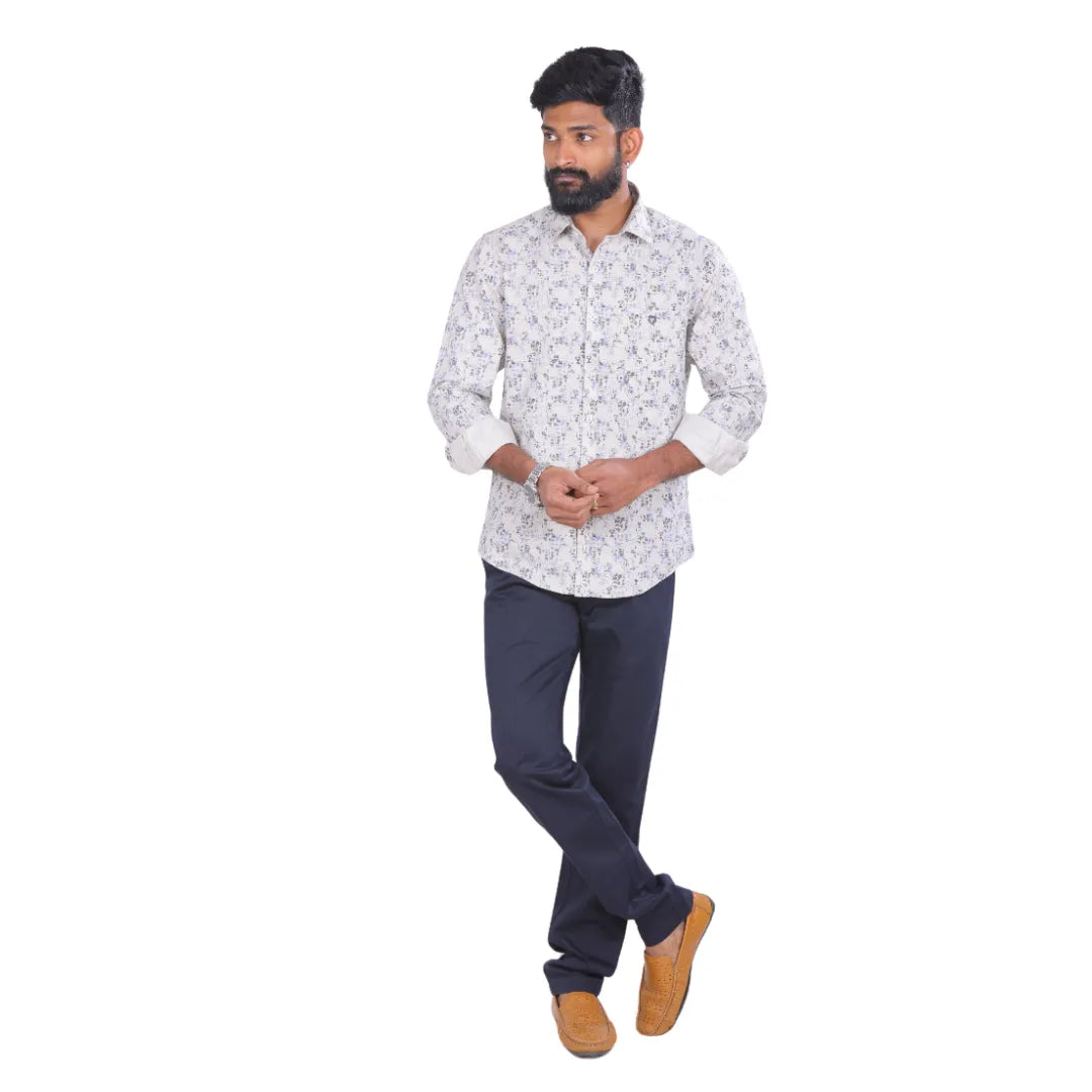 Men Grey Lino Cotton Printed Shirt  - 6991