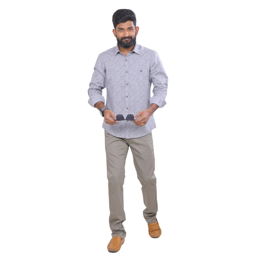 Botticelli Grey Full Print Shirt For Men - Semi Casual Cotton Shirts (6994)