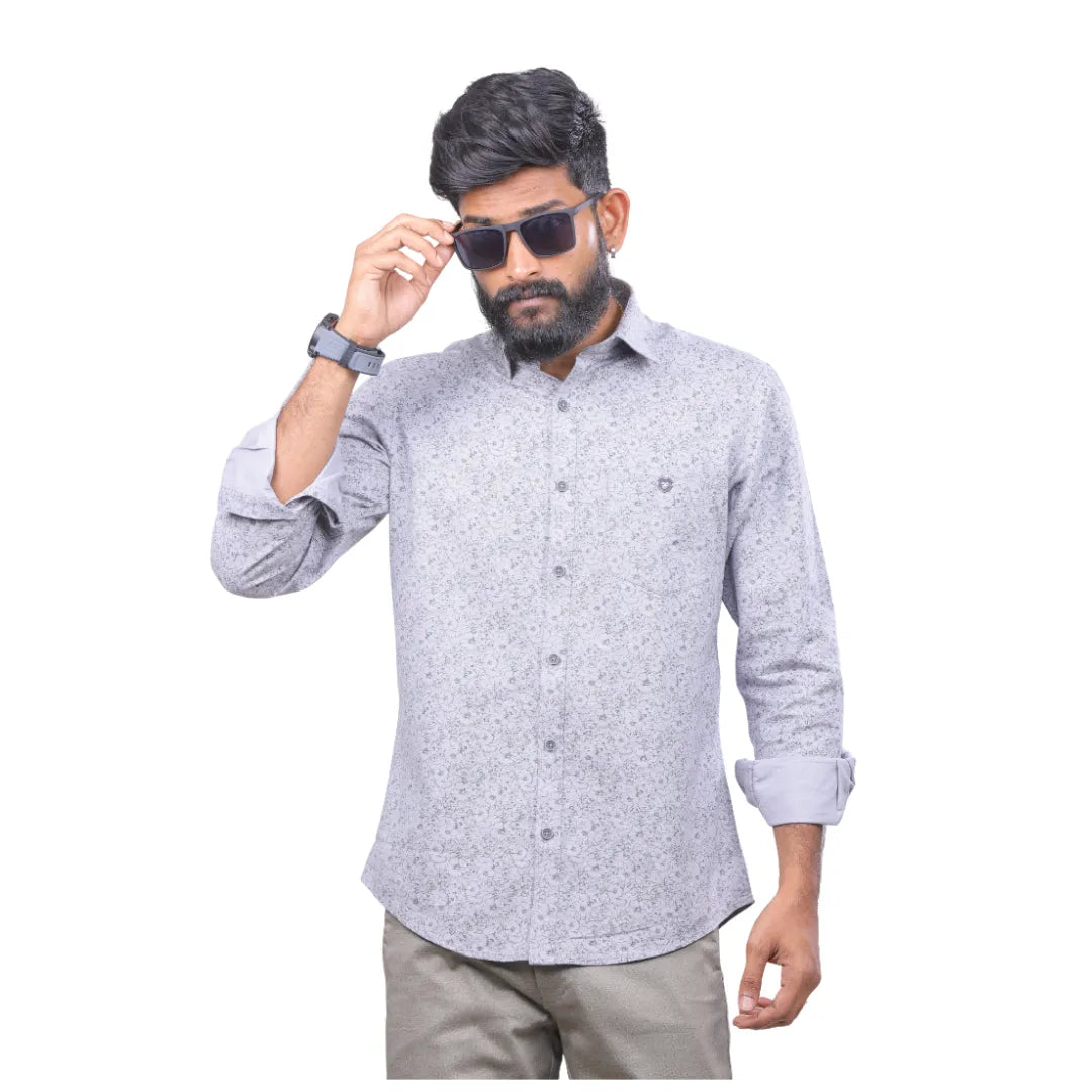 Botticelli Grey Full Print Shirt For Men - Semi Casual Cotton Shirts (6994)