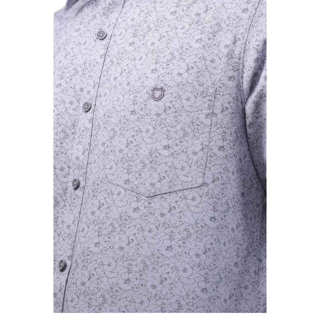 Botticelli Grey Full Print Shirt For Men - Semi Casual Cotton Shirts (6994)