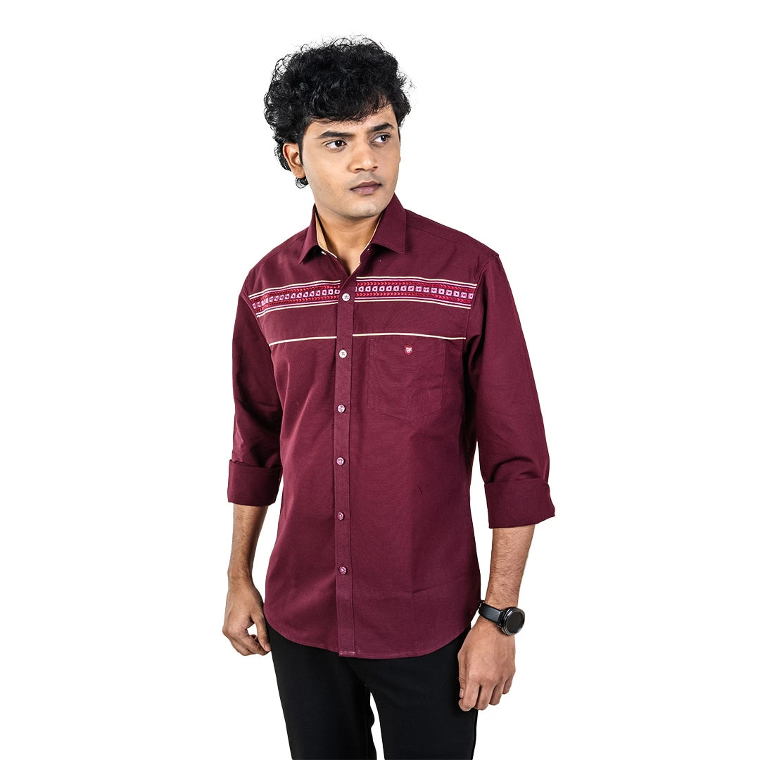 Men Violet Chest Embroidery Shirt - 5271