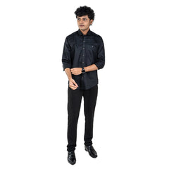 Men Black Chest & Collar Embroidery Shirt- 5242