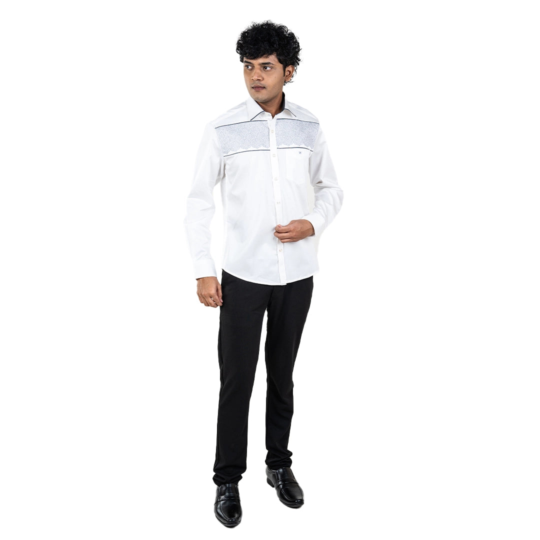 Men White Chest Embroidery Shirt- 5265