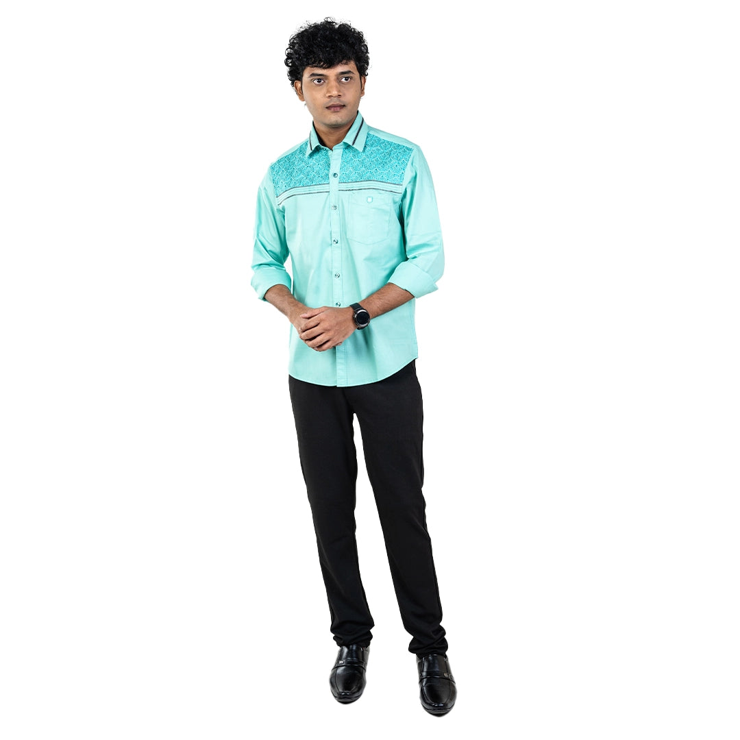 Men Green Chest Embroidery Shirt- 5281