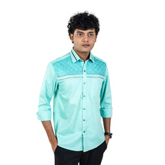 Men Green Chest Embroidery Shirt- 5281