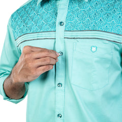 Men Green Chest Embroidery Shirt- 5281