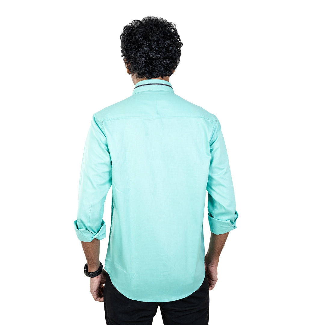 Men Green Chest Embroidery Shirt- 5281